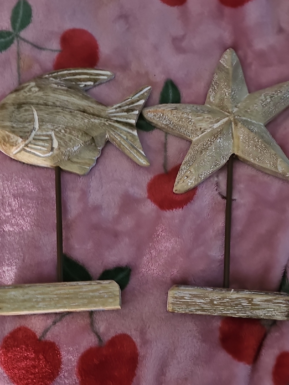 Rustic Wood Fish and Starfish Decorative Set - Natural Beige